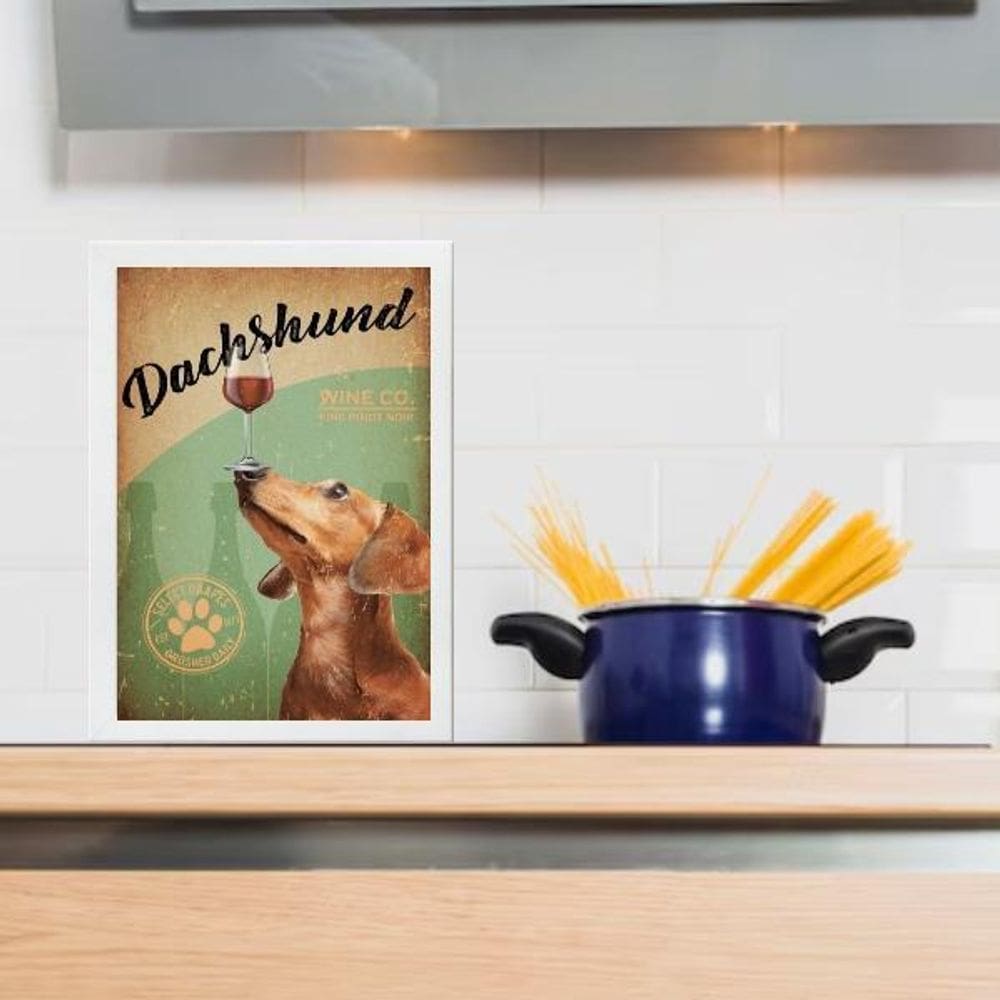 Quadro Para Cozinha Dachshund Taça Vinho 33X24Cm