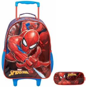 Kit Mochila Escolar Homem Aranha Rodinha Tam G Estojo