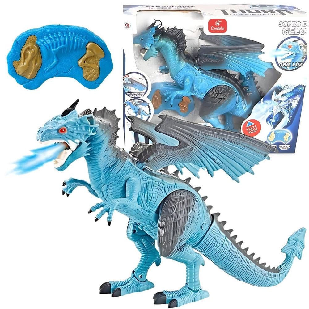 Dragão Azul Controle Remoto Luz Som E Solta Fumaça - Castela