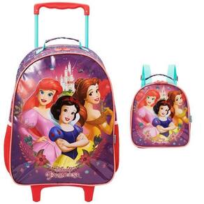 Kit Mochila Escolar Princesas Castelo Rodinha Tam G Infantil