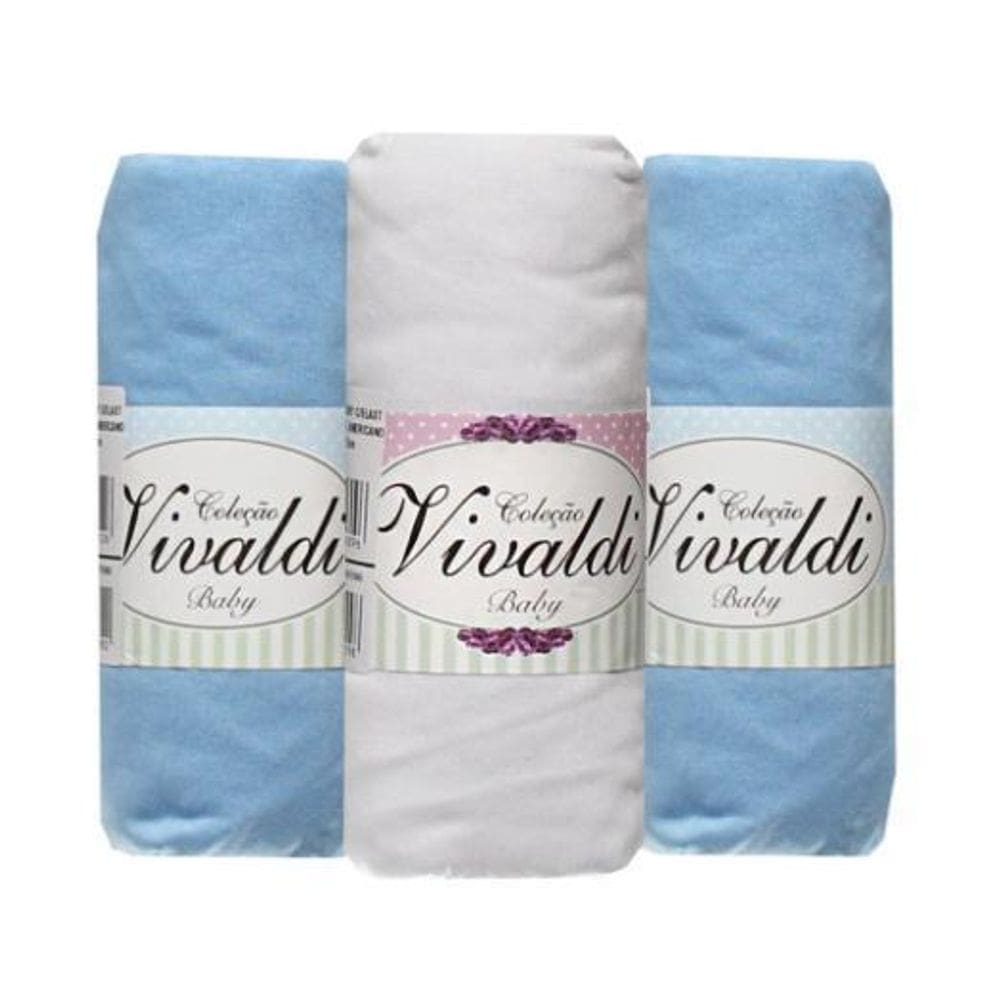 3 Lençol De Berço Com Elástico Malha 2 Azul 1 Branco