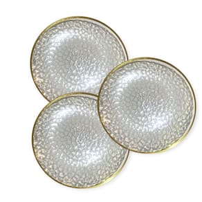 Kit 12 Pratos Jantar Redondo Acrílico Borda Dourado 17Cm
