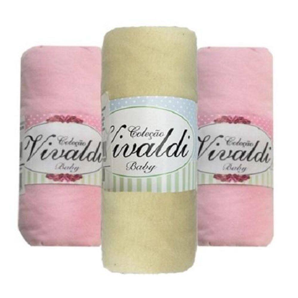 3 Lençol De Berço Com Elástico Malha 2 Rosas 1 Amarelo
