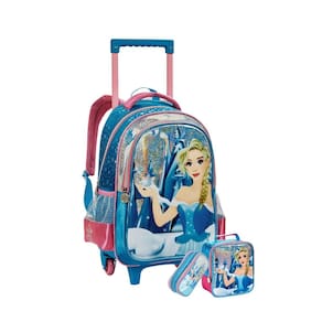 Kit Escolar Mochila Rodas + Lancheira + Estojo Princesa Gelo