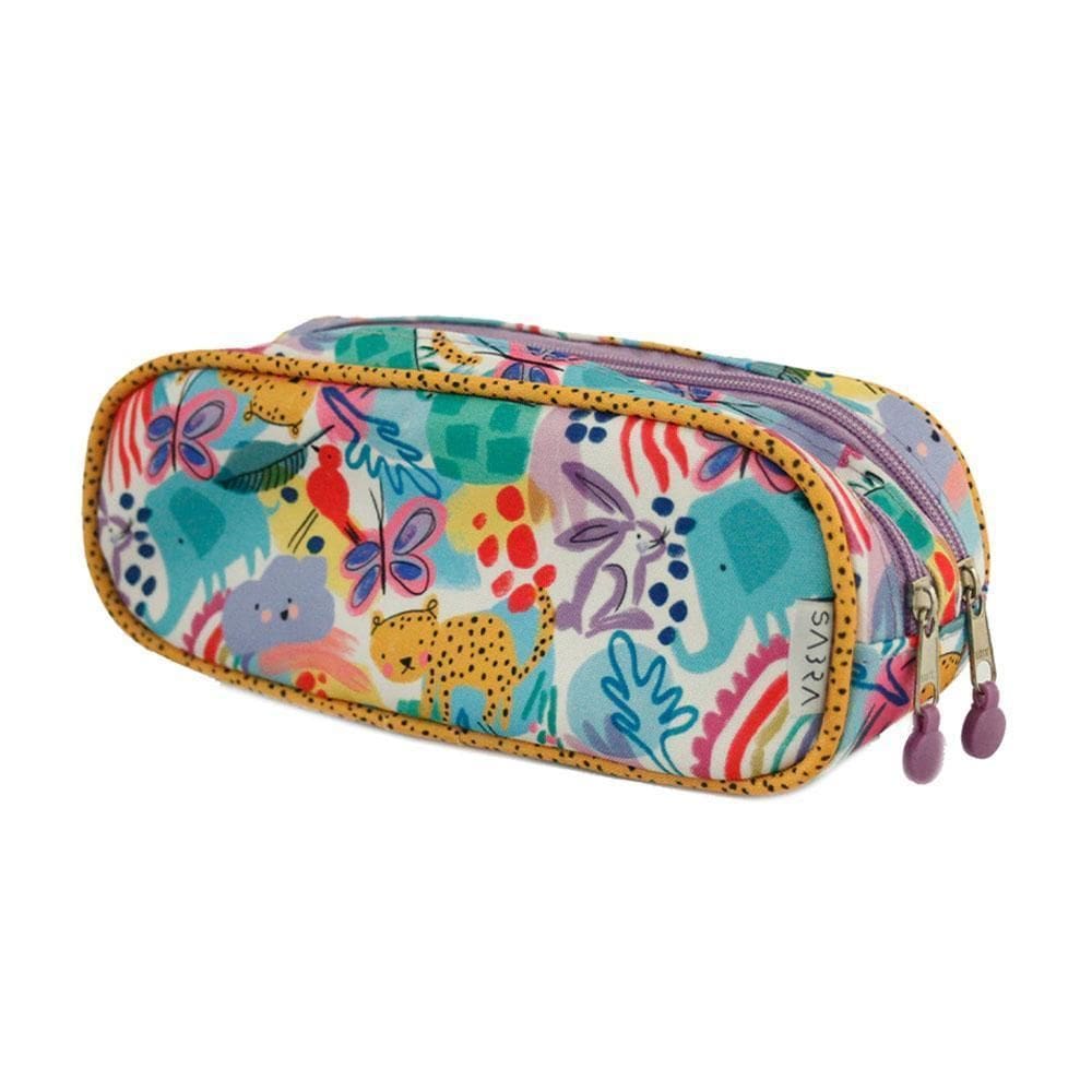 Estojo 2 Divisórias Escolar Safari Colorido Sabra