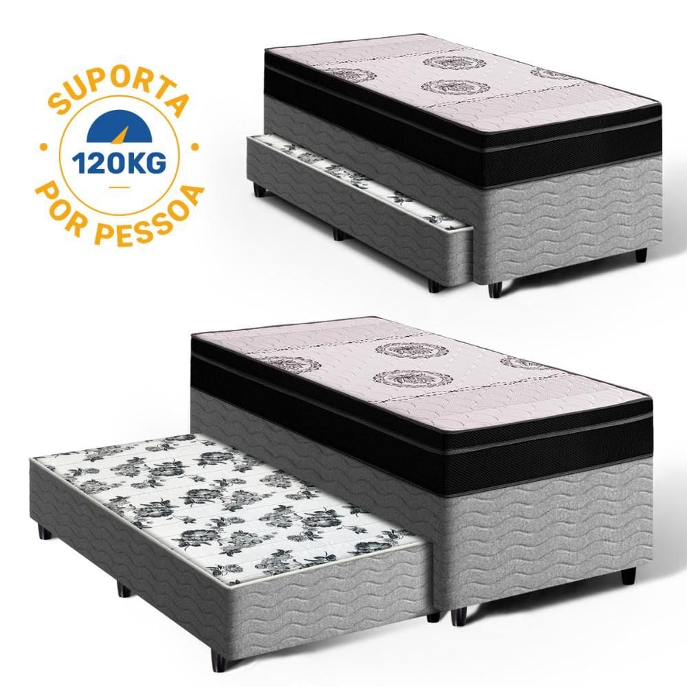 Cama Box com Colchão de Espuma Pillow In Orthoplus + Auxiliar de Espuma Unique Solteiro 88cm