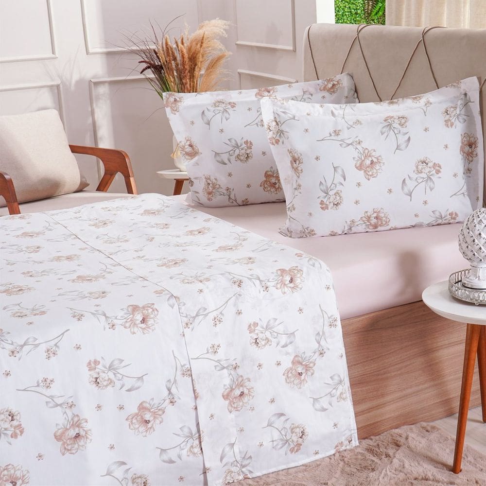 Jogo de Cama Casal 200 Fios Estampado 4 Pçs 140x190x35