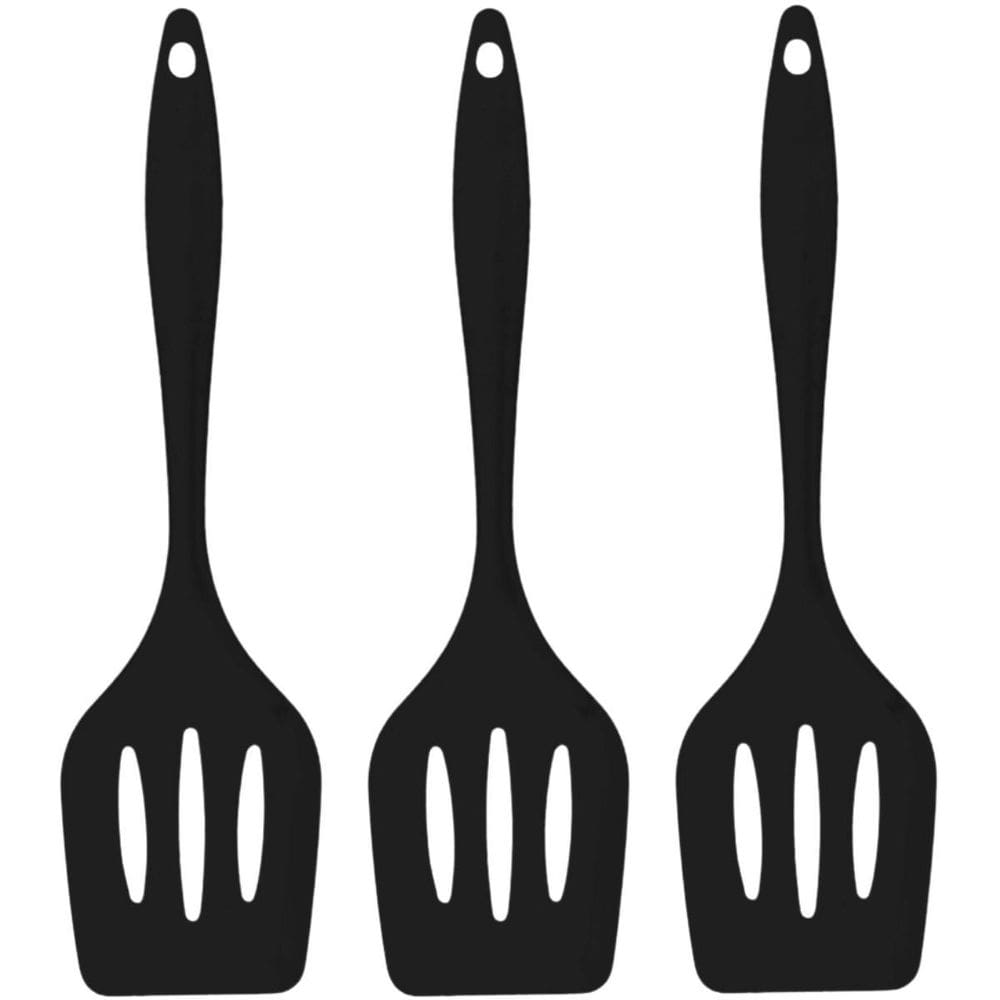 Espatula De Silicone Vazada Preta Grande Kit 03 Un