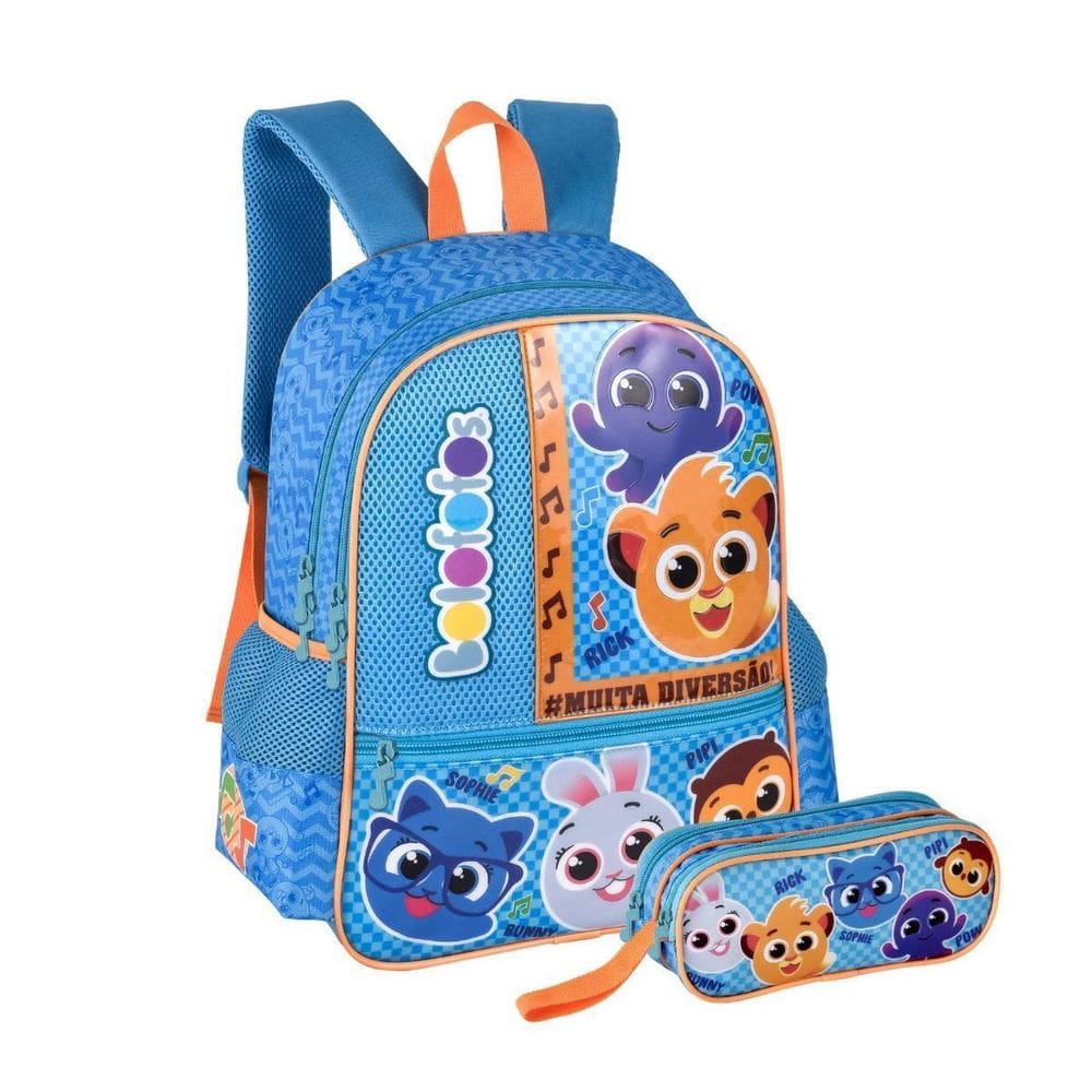 Kit Mochila Costas Bolofofos E Estojo Duplo Infantil - Azul