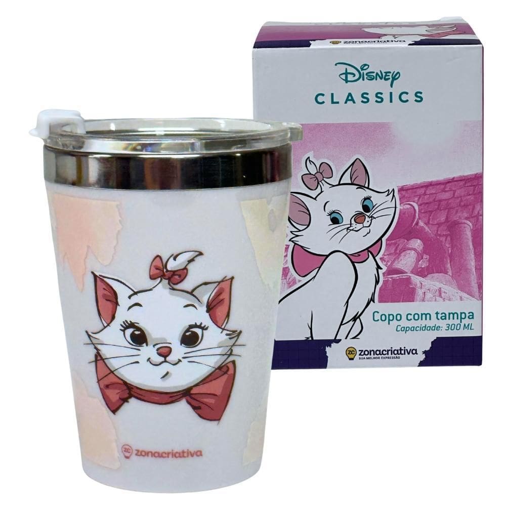Copo Viagem Snap Em Inox 300Ml Gatinha Marie Disney - Zc