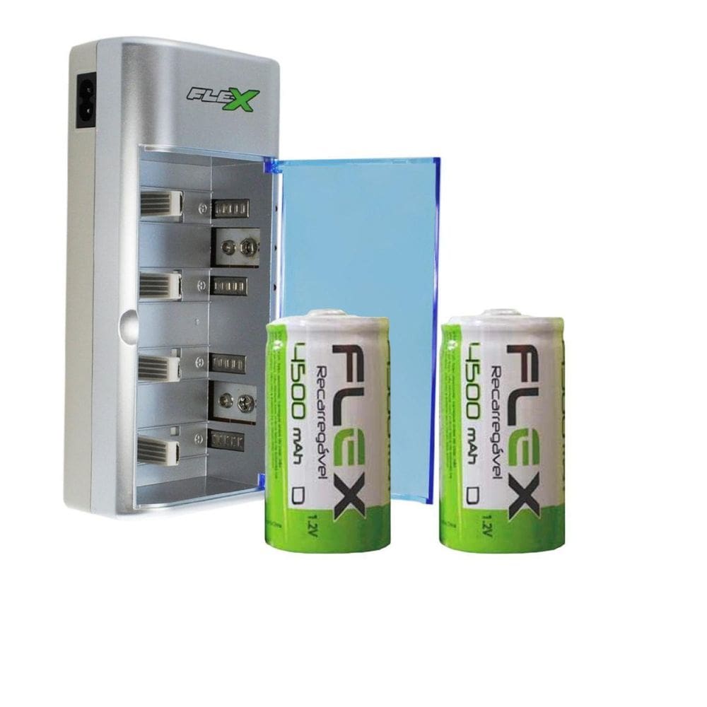 Carregador De Pilhas Aa 9V Aaa D Flex Bivolt C/2 Pilhas D
