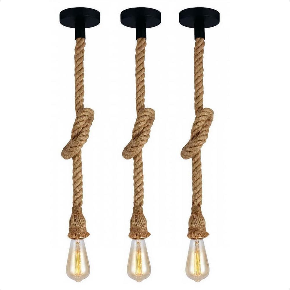 Kit 3 Lustre Pendente Bravalumi Corda Rustic E27 Bivolt