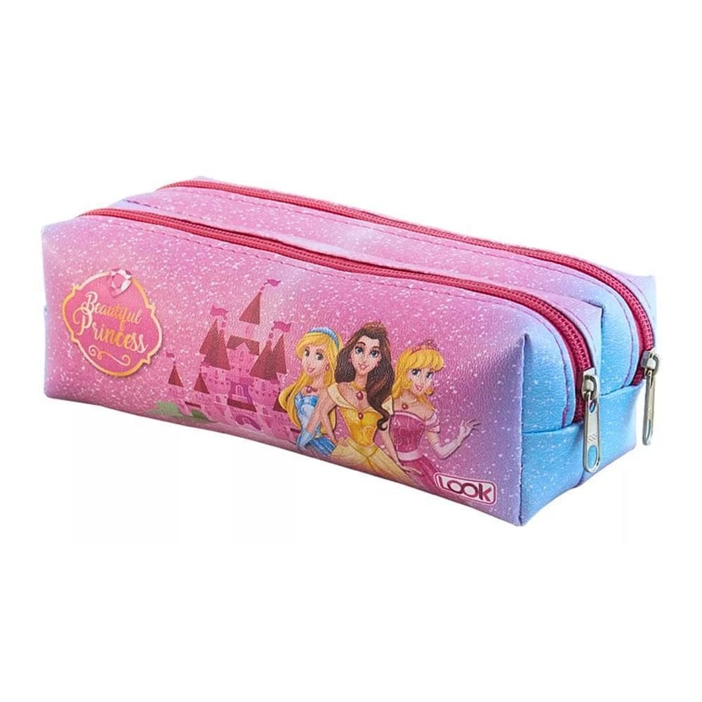 Estojo 2 Divisórias Belas Princesas Rosa Look
