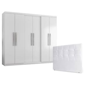 Guarda Roupa Casal Prime 6000 com Cabeceira Luiza 140cm Branco - Araplac