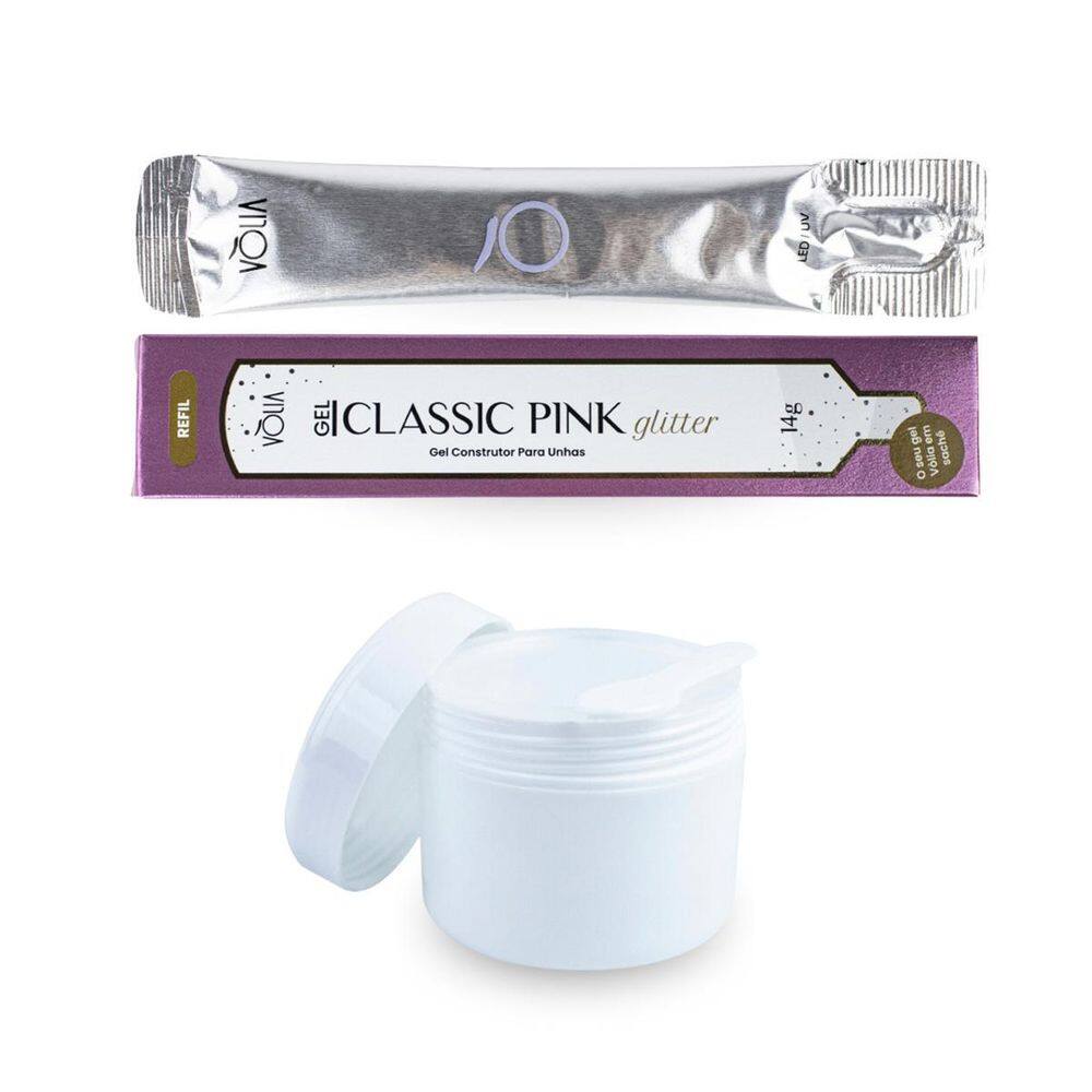 Sachê Classic Pink Glitter 14G Vlia + Pote Reutilizável 30G