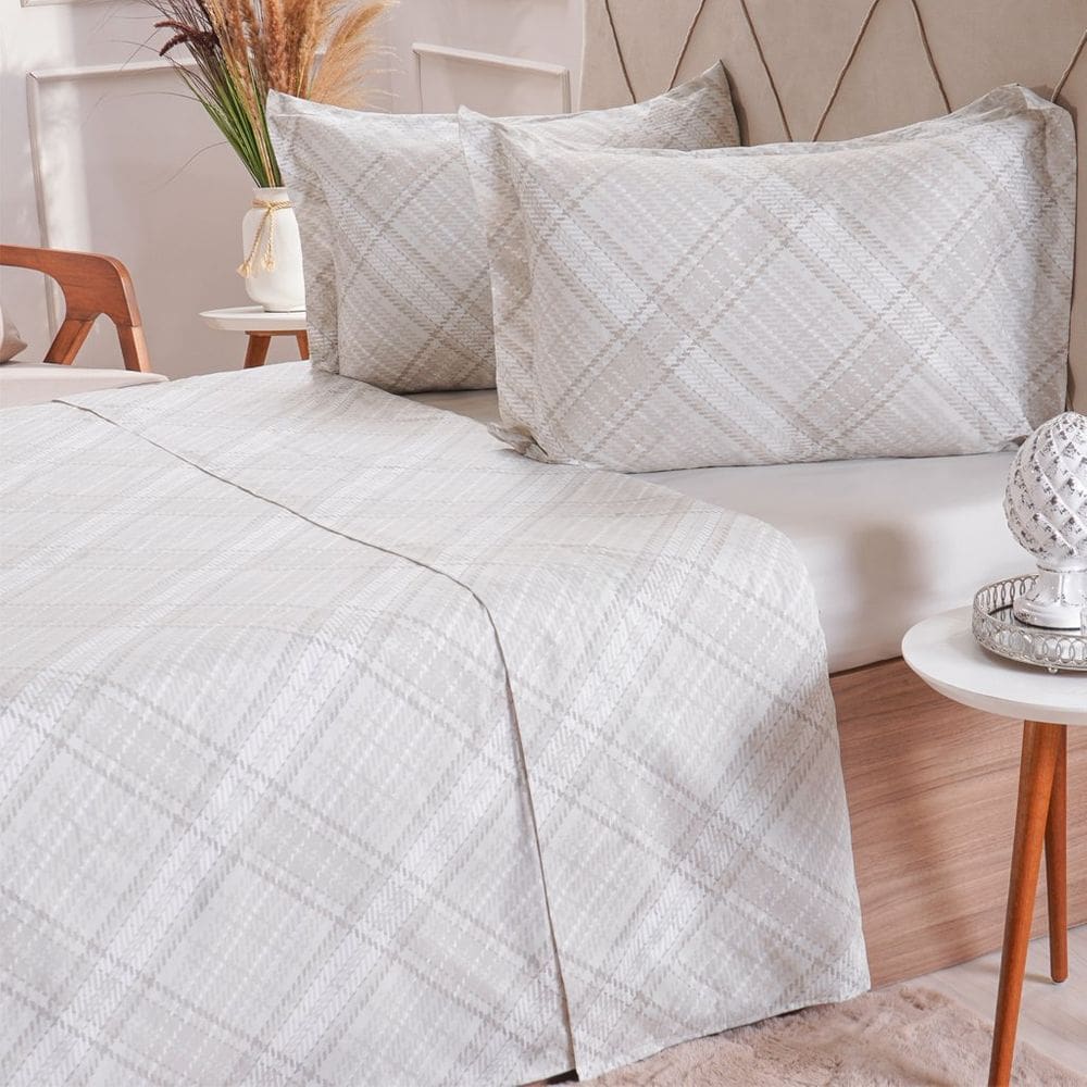 Jogo de Cama Casal 200 Fios Estampado 4 Pçs 140x190x35