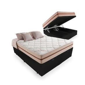 Cama Box Baú Casal Bipartido Tecido Sintético Preto com Colchão Pillow Angel - Bello Box - Molas Ensacadas 62x138x188
