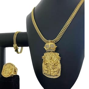 Cordão + Pingente + Pulseira + Anel 10Mm - Banhado A Ouro