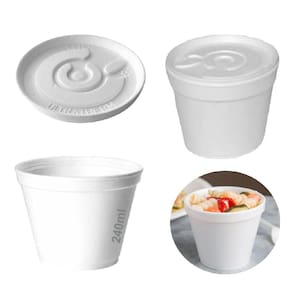 Pote Térmico Isopor 240Ml Descartável C/50 C/Tampa Sorvete
