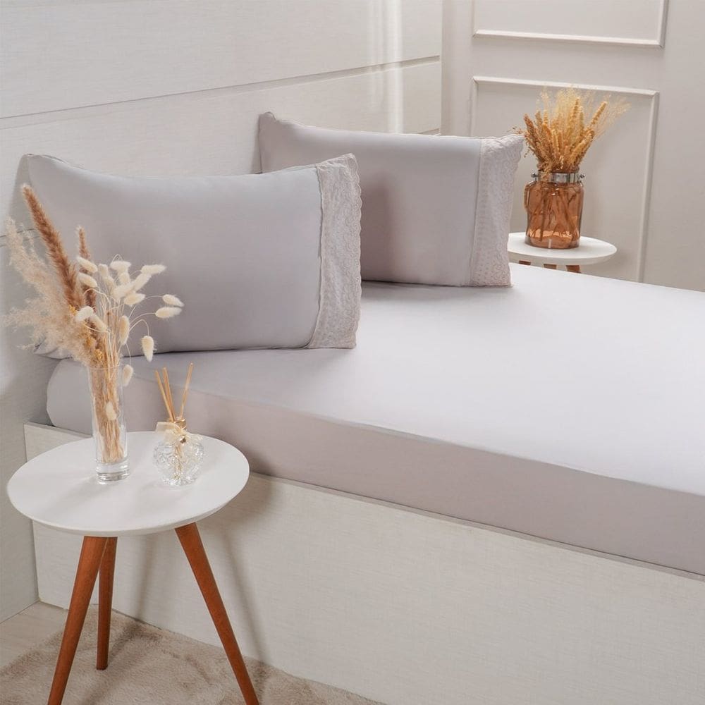 Jogo de Cama Solteiro Broderie 2 Pçs Bordado Inglês 88x188x30cm