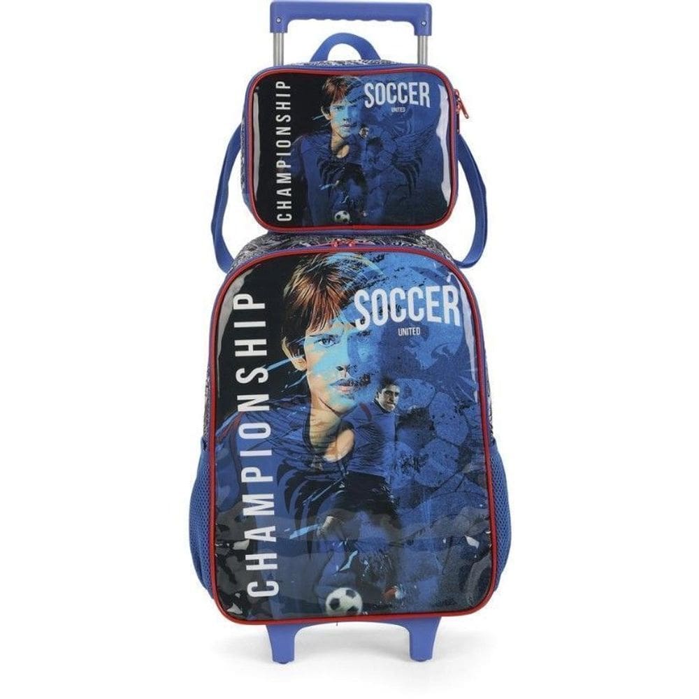 Kit Mochila De Rodinhas Lancheira Luxcel Futebol