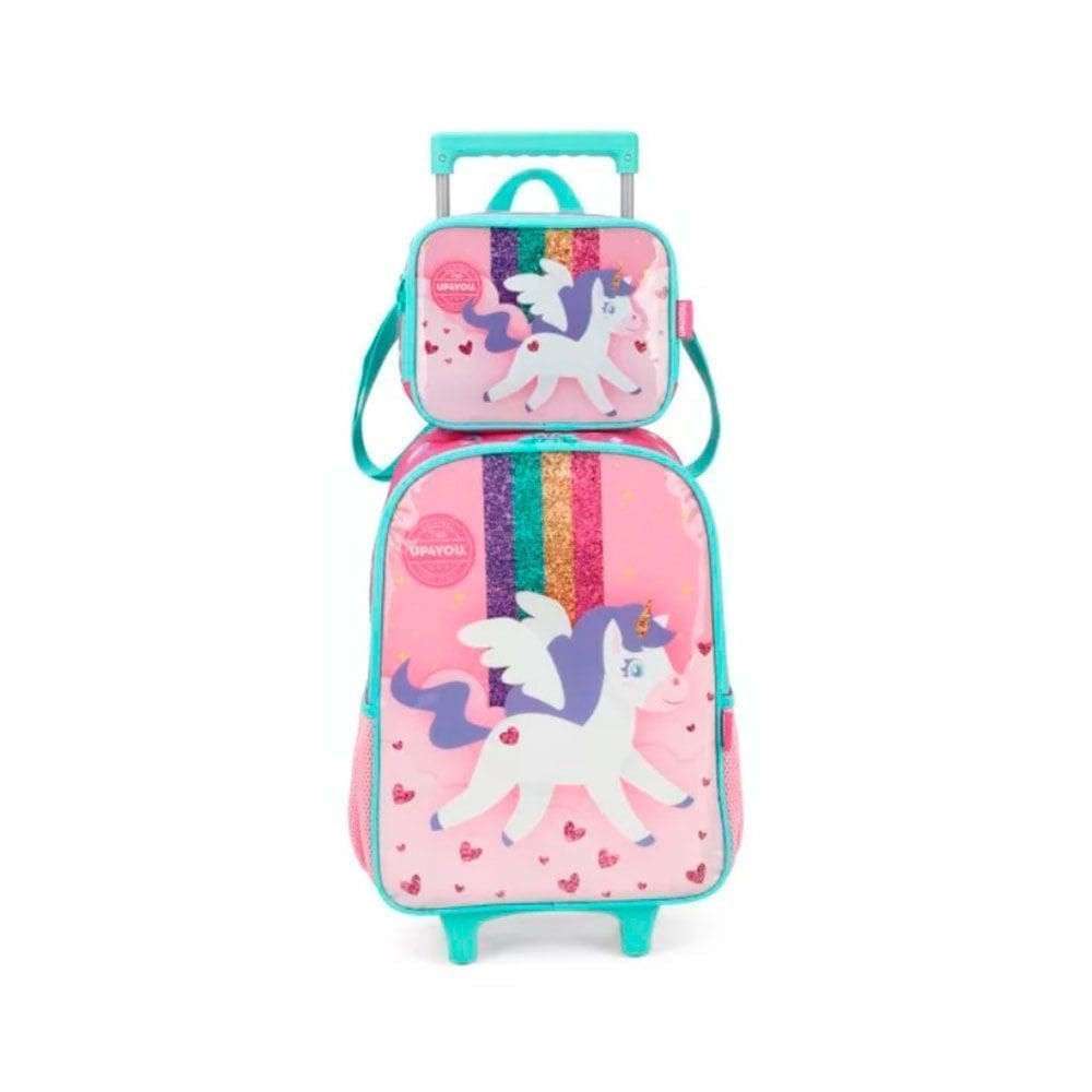 Kit Mochila Carrinho Lancheira Termica Unicórnio