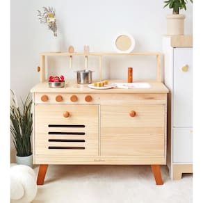 Kids Play Kitchen Pair Pear Natural Wooden com Play Food 3+