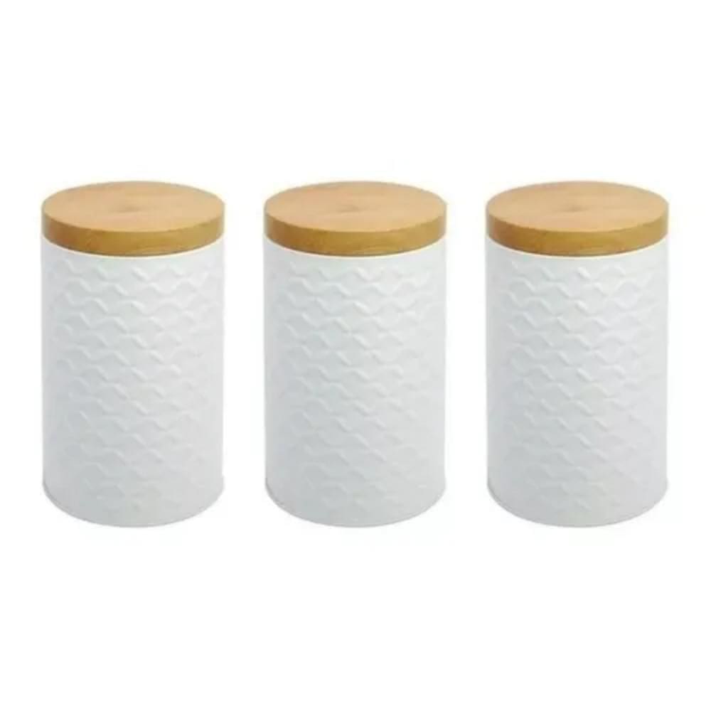 Kit De Cozinha Porta Mantimentos Branco Relevo 3D 3 Unidades