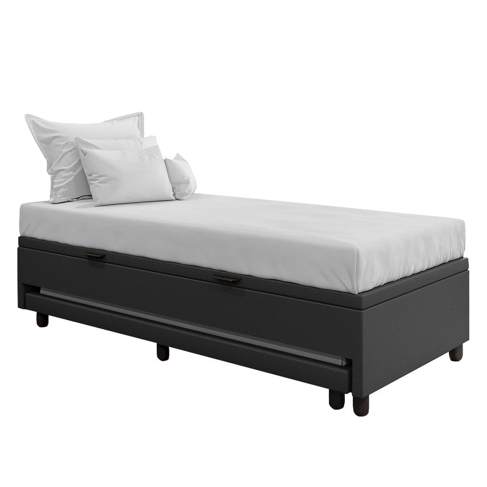 Bicama Box Baú Solteirão 96x188 cm Samy S05 Sintético Preto - Mpozenato