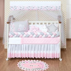 Kit Berço Nuvem Rosa 13 Peças c/ Tapete - 100% Algodão