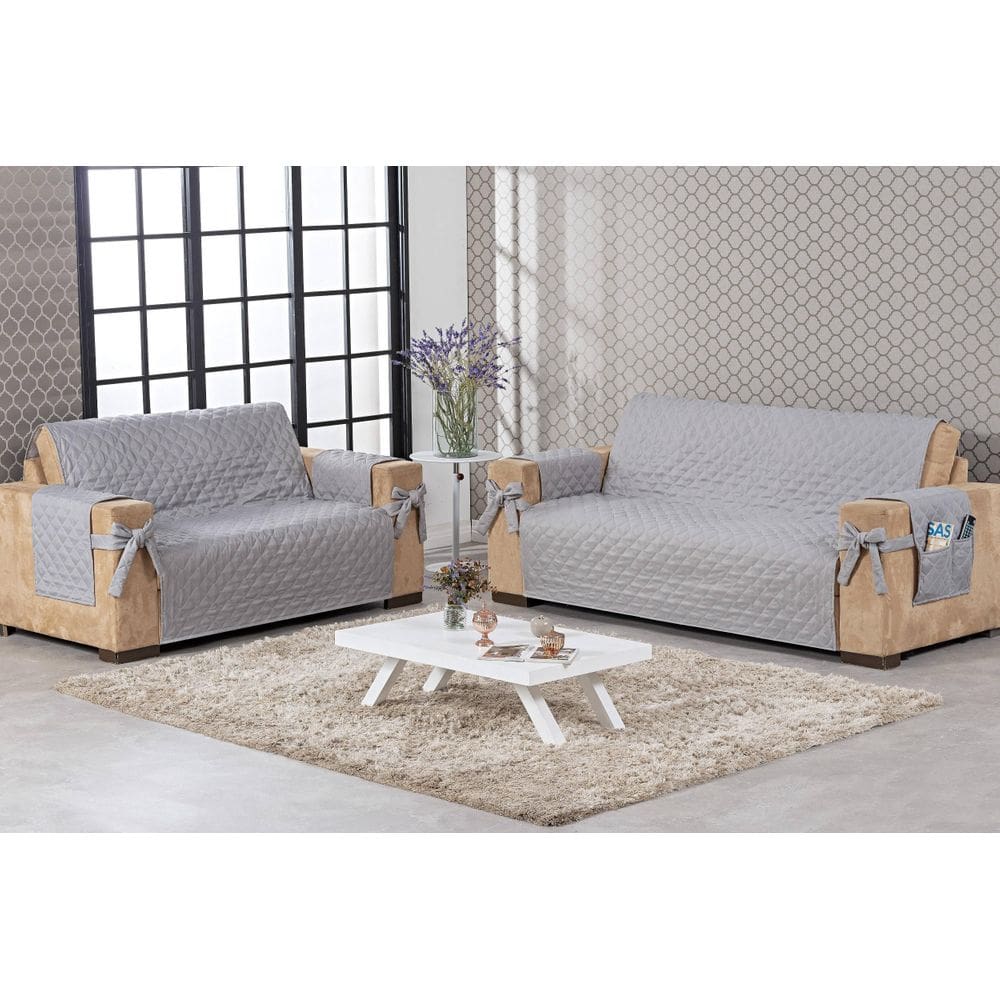 Capa Protetora De Sofá 2 E 3 Lugares Com Bolso Cinza