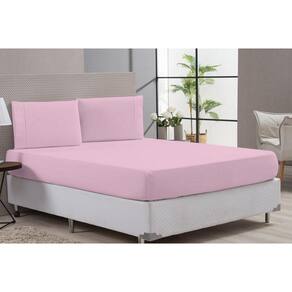 Lençol 180 Fios 80% Algodão Rosa 3 Peças Casal Queen