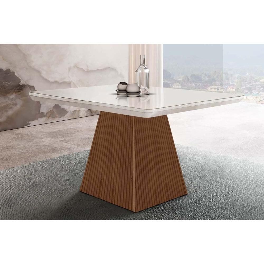 Mesa para Cozinha Luna + Tampo Madeirado Reto 90x90cm Imbuia - Rufato