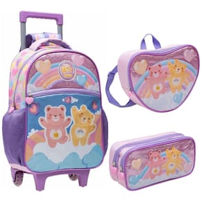 Kit Mochila Rodinhas Lancheira Estojo Ursinhos Carinhosos