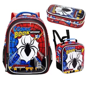 Kit Mochila Costas Lancheira Estojo Homem Aranha Comic Book
