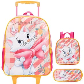 Kit Mochila Escolar Gatinha Marie Rodinha Tam G Infantil