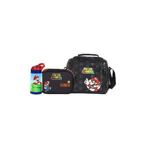 Kit Super Mario Lancheira + Estojo Box + Garrafa - Marrom