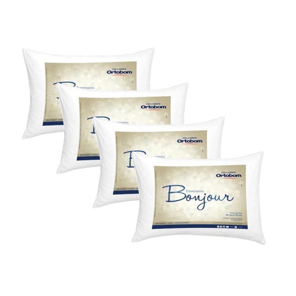 Kit 4 Travesseiros Descanso Bonjour Algodão Branco Familia