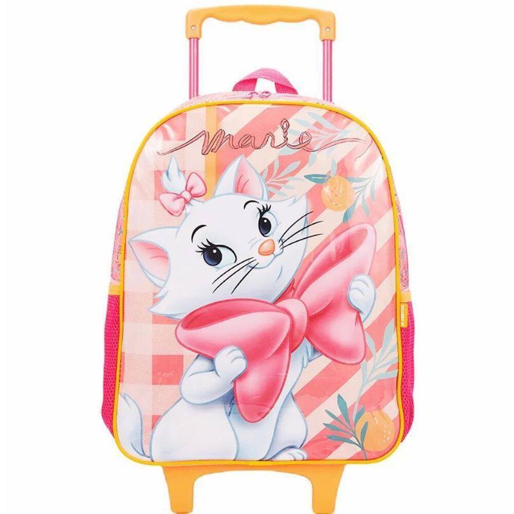 Mochila Escolar Gatinha Marie Rodinha Tam G Com Lancheira
