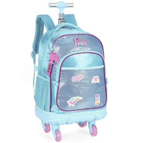 Mochila Rodinha 18 Barbie Paetê Lantejoulas Azul Luxcel