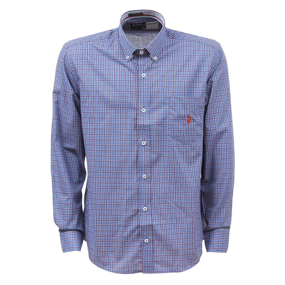 Camisa Xadrez Masculina Manga Longa Azul Austin 37536