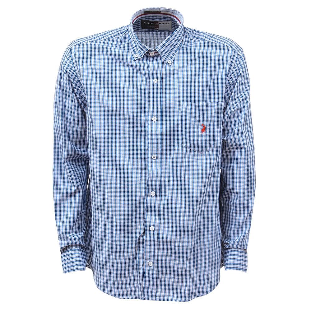 Camisa Xadrez Masculina Manga Longa Azul Austin 37537