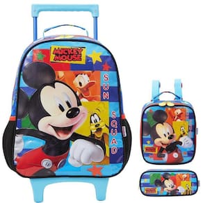 Kit Mochila Escolar Mickey Disney Rodinha Tam G Infantil