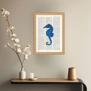 Quadro Decorativo Cavalo Marinho Azul Vintage 24X18Cm