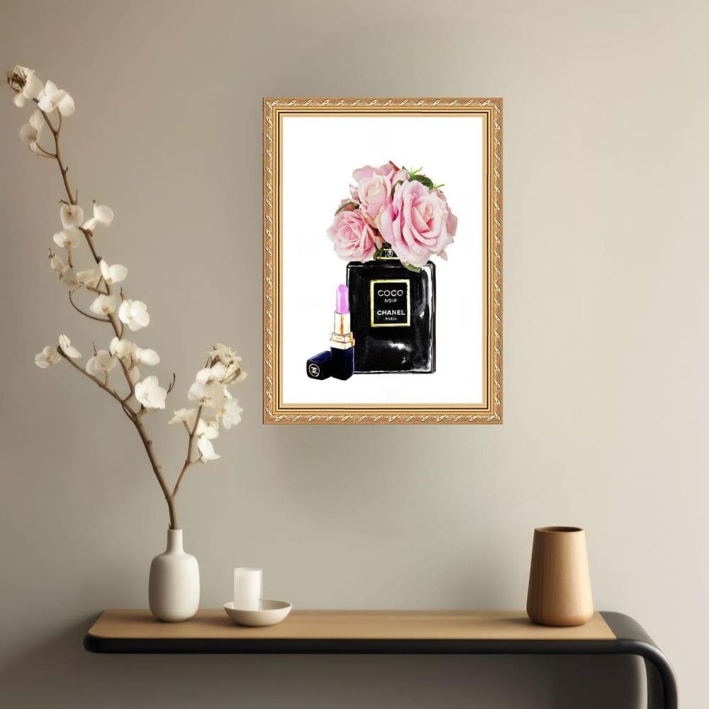 Quadro Decorativo Chanel Coco Noir Rosas 24X18Cm