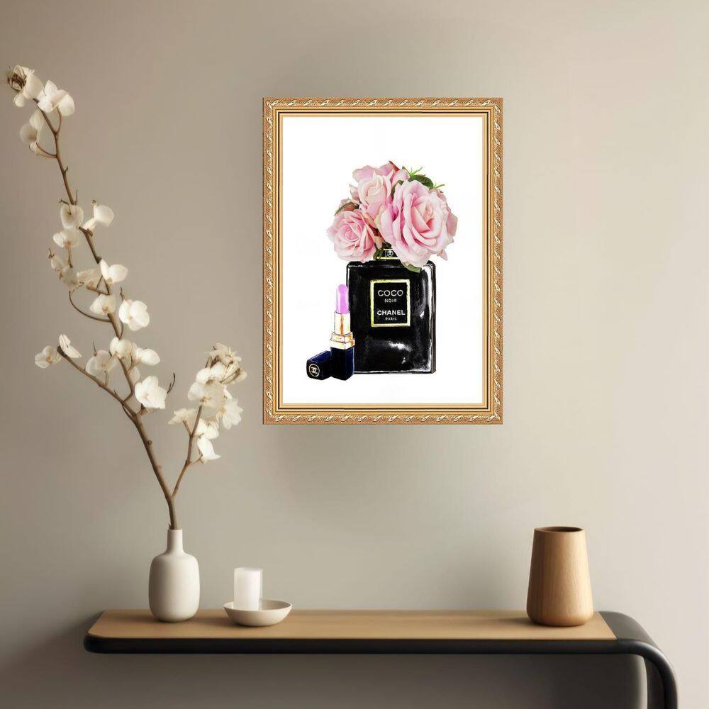 Quadro Decorativo Chanel Coco Noir Rosas 24X18Cm