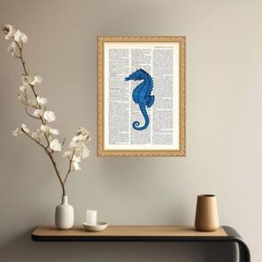 Quadro Decorativo Cavalo Marinho Azul Vintage 45X34Cm Vidro