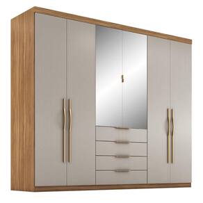 Guarda Roupa Casal 6 Portas Com Espelho E 4 Gavetas Giardino Amêndola Touch nude Prime Tx