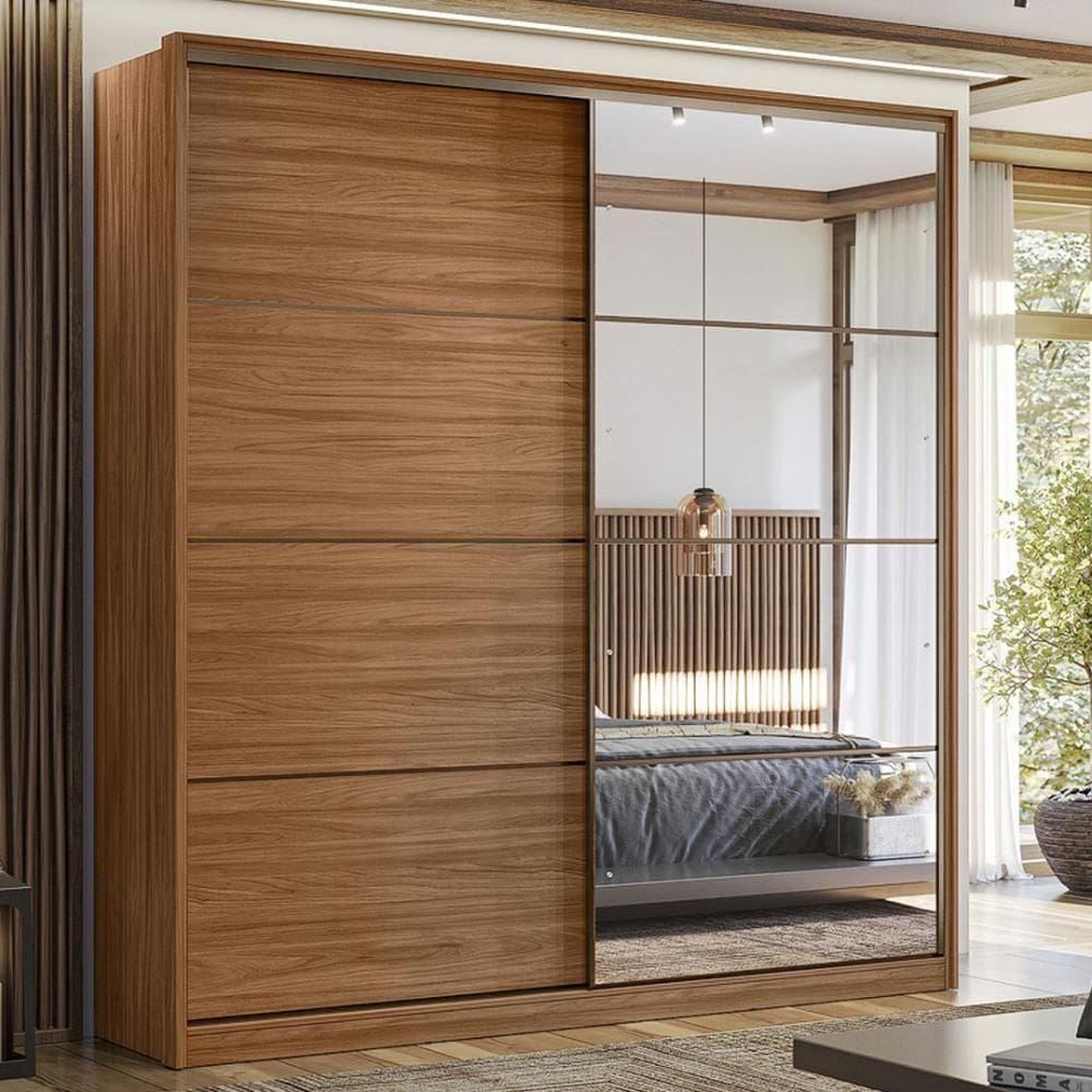 Guarda Roupa Casal 2 Portas Com Espelho E 3 Gavetas Belga Nogueira-preto Prime Tx