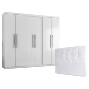 Guarda Roupa Casal Prime 6000 com Cabeceira Luiza 140cm Branco - Araplac